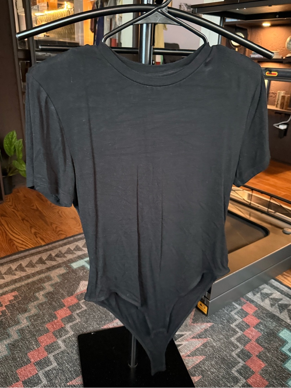 H&M Black Short-Sleeve Crewneck Bodysuit Tee w/shoulder pads